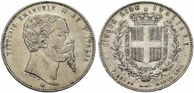 MONETE DEI SAVOIA

Vittorio Emanuele II, Re d’Italia, 1861-1878. 5 Lire 1861 Firenze, I Tipo. Ar Testa nuda a d. Rv. Stemma crociato e coronato, con...