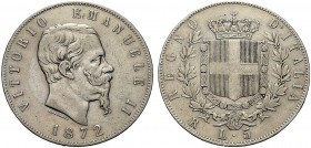 MONETE DEI SAVOIA

Vittorio Emanuele II, Re d’Italia, 1861-1878. 5 Lire 1872 Roma. Ar Come precedente. Pag. 495; Gig. 45. Molto Rara. q. BB