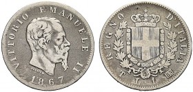 MONETE DEI SAVOIA

Vittorio Emanuele II, Re d’Italia, 1861-1878. Lira 1867 Torino. Ar Come precedente. Pag. 519; Gig. 67. Molto Rara. BB