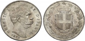 MONETE DEI SAVOIA

Umberto I, Re d’Italia, 1878-1900. 5 Lire 1879 - II Tipo. Ar Testa a d. Rv. Stemma crociato e coronato con il Collare dell’Annunz...