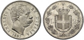 MONETE DEI SAVOIA

Umberto I, Re d’Italia, 1878-1900. 2 Lire 1887 - II Tipo. Ar Come precedente. Pag. 597; Gig. 31. Bello SPL/q. FDC