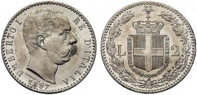 MONETE DEI SAVOIA

Umberto I, Re d’Italia, 1878-1900. 2 Lire 1897 - II Tipo. Ar Come precedente. Pag. 598; Gig. 32. Non comune. q. FDC