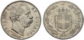 MONETE DEI SAVOIA

Umberto I, Re d’Italia, 1878-1900. 2 Lire 1898 - II Tipo. Ar Come precedente. Pag. 599; Gig. 33. Raro. Buon BB/SPL