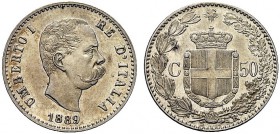 MONETE DEI SAVOIA

Umberto I, Re d’Italia, 1878-1900. 50 Centesimi 1892. Ar Come precedente. Pag. 609; Gig. 43. Molto Raro. q. FDC