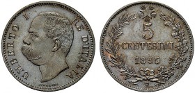 MONETE DEI SAVOIA

Umberto I, Re d’Italia, 1878-1900. 5 Centesimi 1895. Æ Testa nuda a s. Rv. Valore e data tra ramo d’alloro e di quercia. Pag. 617...
