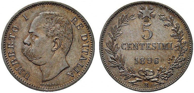 MONETE DEI SAVOIA

Umberto I, Re d’Italia, 1878-1900. 5 Centesimi 1896. Æ Come...