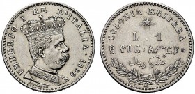 MONETE DEI SAVOIA

Colonia Eritrea. Umberto I, 1890-1896. Lira 1890. Ar Semibusto coronato in uniforme a d. Rv. Stella raggiante in alto tra scritte...