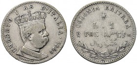 MONETE DEI SAVOIA

Colonia Eritrea. Umberto I, 1890-1896. Lira 1896. Ar Come precedente. Pag. 636; Gig. 7. Molto Rara. q. BB