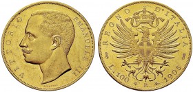 MONETE DEI SAVOIA

Vittorio Emanuele III, Re d’Italia, 1900-1943. 100 Lire 1905 Aquila Sabauda. Au Testa nuda a s., in basso SPERANZA. Rv. Aquila co...