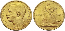 MONETE DEI SAVOIA

Vittorio Emanuele III, Re d’Italia, 1900-1943. 100 Lire 1912 Aratrice. Au Semibusto a s. in uniforme. Rv. L'Italia agricola con a...