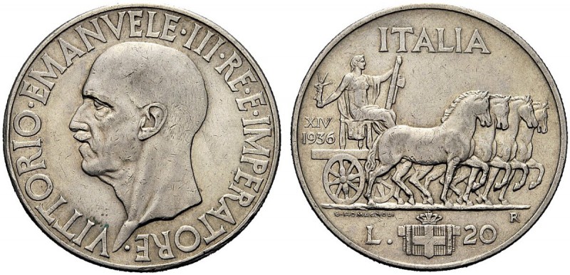 MONETE DEI SAVOIA

Vittorio Emanuele III, Re d’Italia, 1900-1943. 20 Lire 1936...