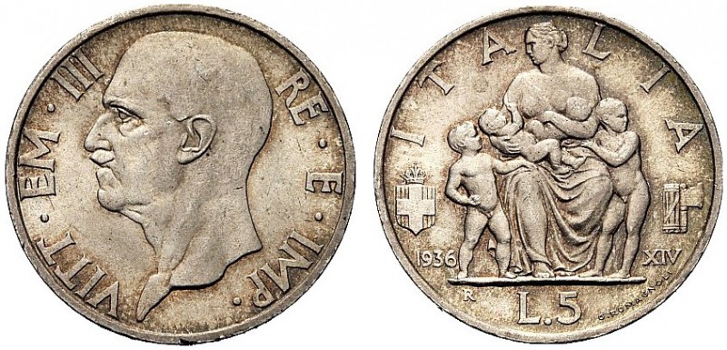 MONETE DEI SAVOIA

Vittorio Emanuele III, Re d’Italia, 1900-1943. 5 Lire 1936 ...