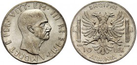 MONETE DEI SAVOIA

Albania. Vittorio Emanuele III, 1939-1943. 10 lek 1939 a. XVII. Ar Testa nuda a d. Rv. Aquula bicipite. Gig. 1. Patina iridescent...