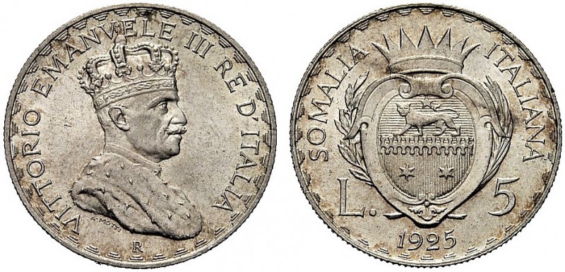 MONETE DEI SAVOIA

Colonia Somala. Vittorio Emanuele III, 1909-1925. 5 Lire 19...