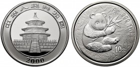MONETE STRANIERE
CINA
Repubblica Popolare Cinese, dal 1949. 10 Yuan 2000 Panda. Ar gr. 31,1 KM#1365. PROOF