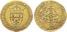 MONETE STRANIERE
FRANCIA
Carlo VI, 1380-1422. Scudo d’oro, Ecu d'or à la couronne, Châlons-sur-Marne fin dal 2 settembre 1402. Au gr. 3,93 P. Prieur...