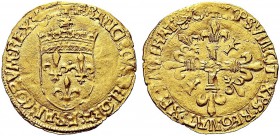 MONETE STRANIERE
FRANCIA
Francesco I, 1515-1547. Scudo d’oro. Au gr. 3,34 Scudo di Francia coronato. Rv. Croce con alle estremità fiordalisi accanto...