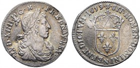 MONETE STRANIERE
FRANCIA
Luigi XIV, 1643-1715. 1/12 Ecù a la mèche longue, N, Montpellier. Mi gr. 2,22 Droulers 329. Patina scura. BB