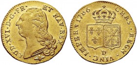 MONETE STRANIERE
FRANCIA
Luigi XVI, 1774-1793. Doppio Luigi testa nuda 1786 zecca di Lione. Au gr. 15,21 Gad. 361; Duplessy 1706; Fried. 475. Bello ...