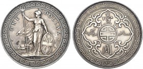 MONETE STRANIERE
GRAN BRETAGNA
Regina Vittoria, 1837-1901. Trade Dollar 1900, zecca di Bombay. Ar KM#75 Patina scura. SPL