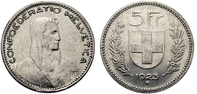 MONETE STRANIERE
SVIZZERA
Confederazione. 5 Franchi 1923, Berna. Ar . KM#37. C...