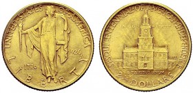 MONETE STRANIERE
USA
Confederazione. 2,5 $ 1926, zecca di Filadelfia. Au gr. 4,18 Fried. 123. Più che SPL Philadelphia Sesquicentennial