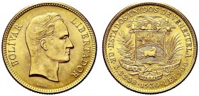 MONETE STRANIERE
VENEZUELA
Repubblica, dal 1821. 10 Bolivar 1930. Au gr. 3,22 KM#31; Fried. 6. Più che SPL