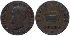 Bologna - Napoleone I Re d'Italia (1805-1814) 1 Soldo 1808 B gr.10,21 
qSPL
