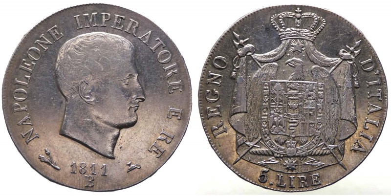 Bologna - Napoleone Re d'Italia (1805-1814) 5 Lire 1811 del 2°Tipo (Alabarde con...