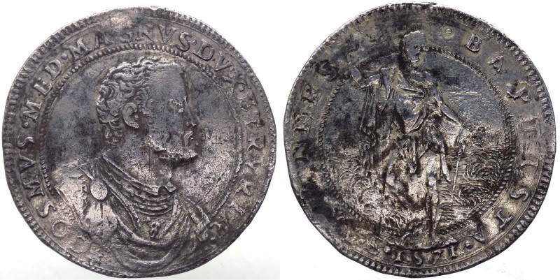 Firenze - Cosimo I (1569-1574) Piastra d'Argento 1571 - Mir.166/2 - (RR) MOLTO R...