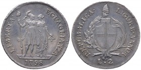 Genova - Repubblica Ligure - 2 Lire 1798 Anno I - (R) RARA - Ag gr.8,28 
SPL