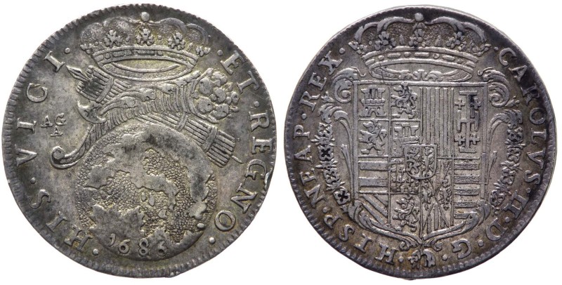 Regno di Napoli - Carlo II (1674-1700) Tarì con globo Terrestre 1686 - Ag gr.5,6...