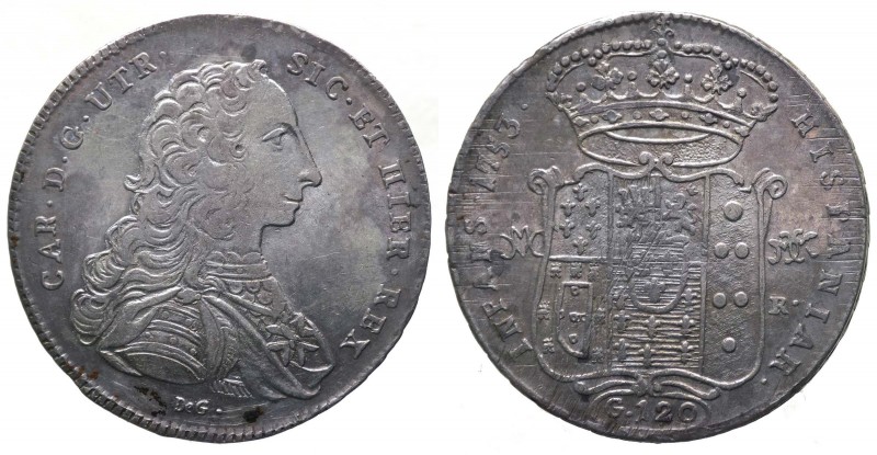 Regno di Napoli - Carlo di Borbone (1734-1759) Piastra da 120 Grana 1753 del 4°T...