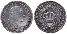Regno di Napoli - Ferdinando IV (1759-1816) Tarì da 20 Grana del 2°Tipo - 1796 - Ag gr.4,64 
qSPL