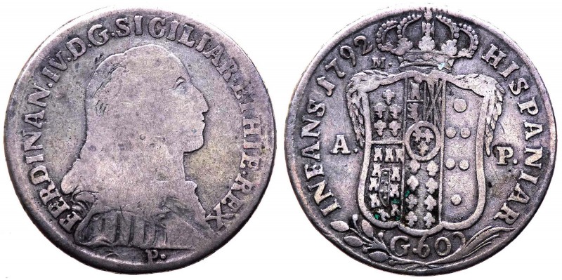 Regno di Napoli - Ferdinando IV (1759-1816) Mezza Piastra da 60 Grana 1792 del 5...