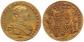 Regno di Napoli - Ferdinando IV (1759-1816) 6 ducati 1765 (6 su 5) - (Oncia Napoletana del 4°Tipo) - Gig.9b - Au gr.8,32 
qSPL