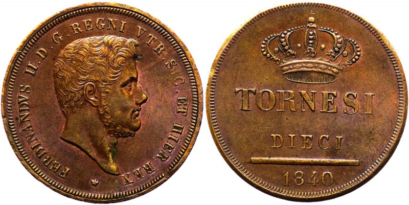 Regno di Napoli - Ferdinando II (1830-1859) 10 Tornesi del 2°Tipo 1840 - Cu - Fo...