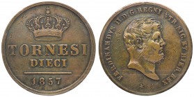 Regno di Napoli - Ferdinando II (1830-1859) 10 Tornesi del 2°Tipo 1857 - Cu gr.30 
BB/SPL