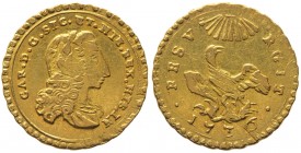 Regno di Sicilia - Carlo di Borbone (1734-1759) Oncia d'Oro 1736 del 3°Tipo - Mir.564/2 - Au gr.4,37 
SPL+