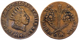 Regno di Sicilia - Ferdinando III (1759-1816) 10 Grani del 2°Tipo 1814 - Gig.79 - Cu gr.26,27 
BB+