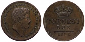Regno Due Sicilie - Ferdinando II (1830-1859) Tornesi Due 1852 "Grana" del 2°Tipo - Cu gr.6,73 
qFDC