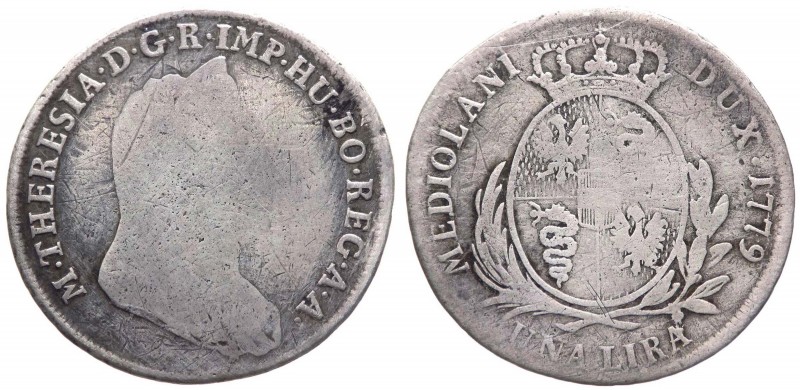 Milano - Maria Teresa (1740-1780) 1 Lira 1779 - (RR) MOLTO RARA - Ag gr.5,34 
M...