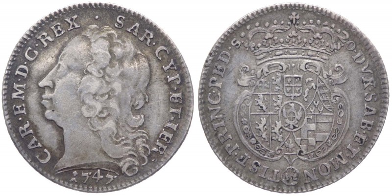 Carlo Emanuele III 1°Periodo (1730-1755) Lira 1747 del 3°Tipo - Mir.931a - (R) R...