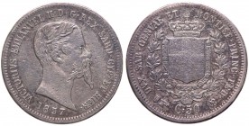 Vittorio Emanuele II (1849-1861) 50 Centesimi 1857 Torino - Tiratura 15.325 esemplari - (RR) MOLTO RARA - Ag
BB+
