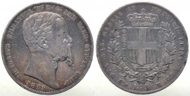 Vittorio Emanuele II (1849-1861) 5 Lire 1855 Genova - Tiratura 83.769 esemplari - (RRR) RARISSIMA - Ag 
BB+