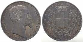 Vittorio Emanuele II (1849-1861) 5 Lire 1858 Genova - Tiratura 29.699 esemplari - (RR) MOLTO RARA - Ag 
BB+