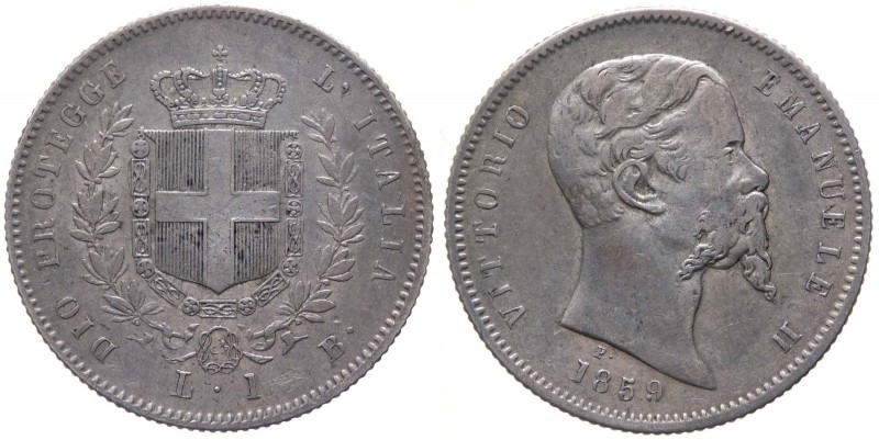 Vittorio Emanuele II (1859-1861) 1 Lira 1859 Bologna - Tiratura 213.751 esemplar...