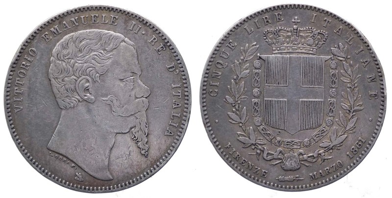 Vittorio Emanuele II (1861-1878) 5 Lire 1861 Firenze del 1°Tipo - Tiratura 21.47...