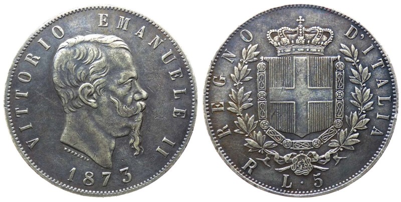 Vittorio Emanuele II (1861-1878) 5 Lire 1873 Roma del 2°Tipo - Tiratura 16.540 e...