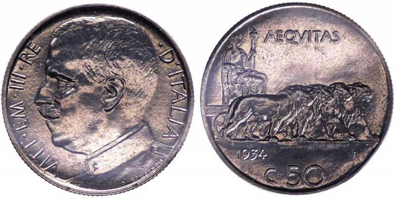 Vittorio Emanuele III (1900-1943) 50 Centesimi "Leoni" 1934 - Tiratura 50 esempl...